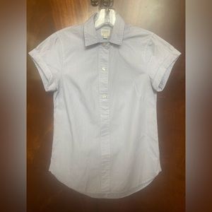J Crew Womens Size XXS Blue White Striped Popover 3 Button Short Sleeve Shirt